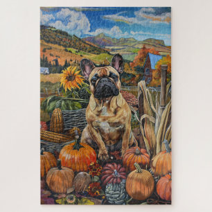 Puzzle Chien-taureau français récolte d'automne Thanksgiv