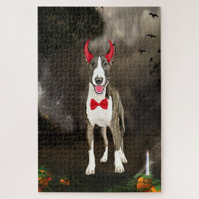 Puzzle Chien taureau Terrier en costume d'Halloween (Vertical)