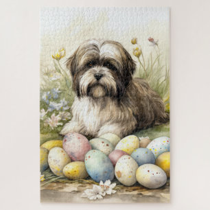 Puzzle Chien tibétain de Terrier avec oeufs de Pâques vac