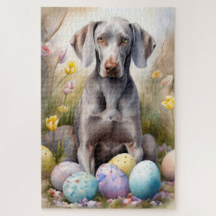 Puzzle Chien Weimaraner avec oeufs de Pâques vacances
