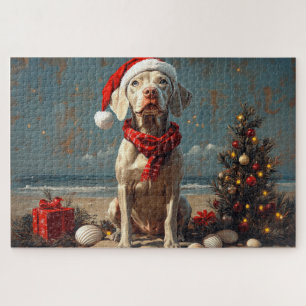 Puzzle Chien Weimaraner Noël Vintage Plage
