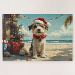 Puzzle Chien Wire Fox Terrier Noël Plage Vintage