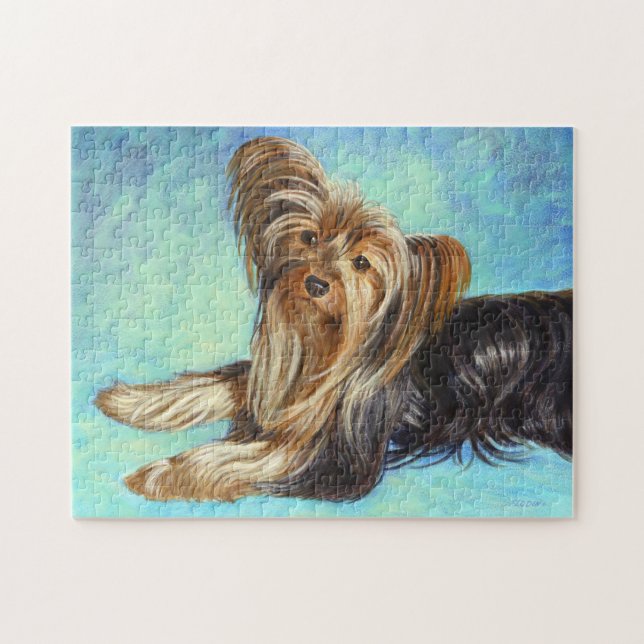 Puzzle Chien Yorkie Noir, Peinture Acrylique (Horizontal)