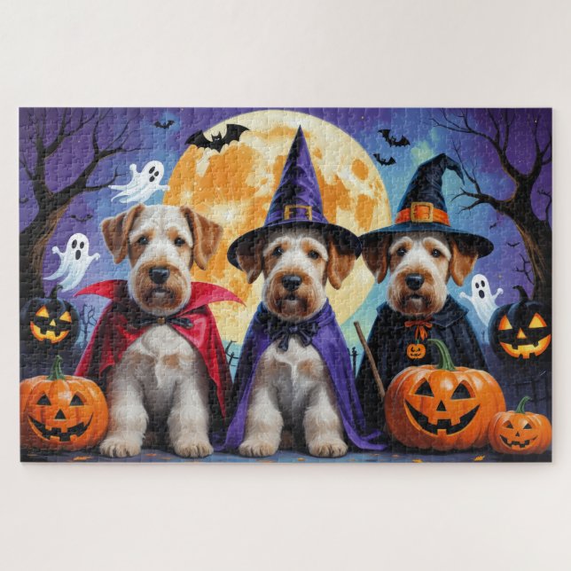 Puzzle Chiens Airedale Terrier Citrouille Halloween Funny (Horizontal)
