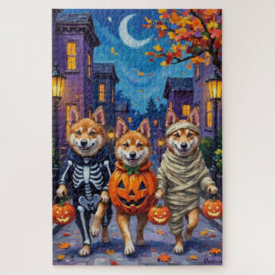 Puzzle Chiens Akita faisant Trick-or-Treating dans des co