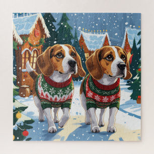 Puzzle Chiens Beagle Noël Neige Fêtes