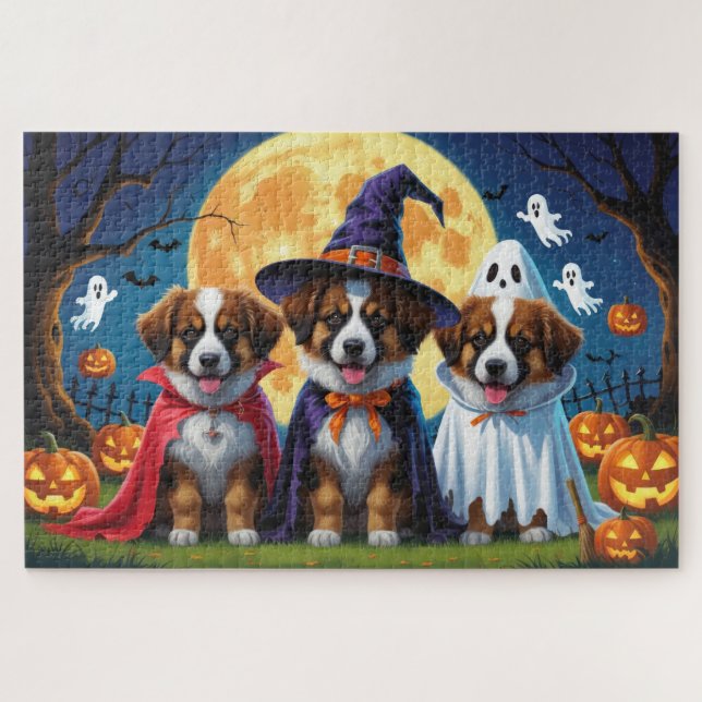 Puzzle Chiens bergers belges Citrouille Halloween Funny (Horizontal)