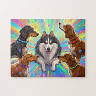 Puzzle Chiens Chiens Chiots avec arrière - plan arc-en-ci