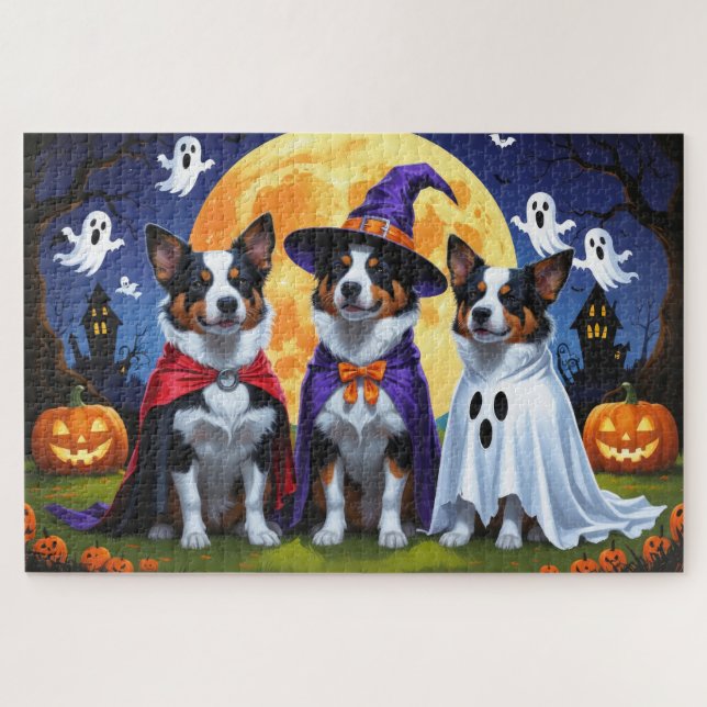 Puzzle Chiens de bétail australiens Citrouille Halloween  (Horizontal)