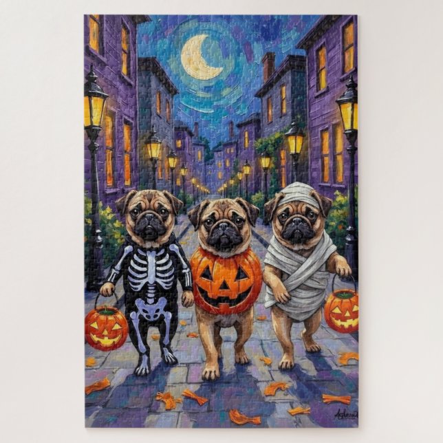 Puzzle Chiens de carlin en costumes d'Halloween (Vertical)