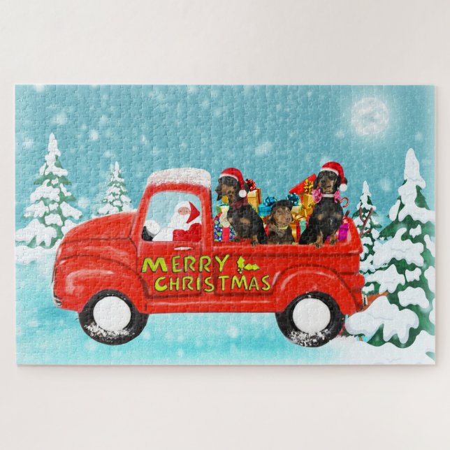 Puzzle Chiens de Noël Chiens de Noël Père Noël Livraison  (Horizontal)
