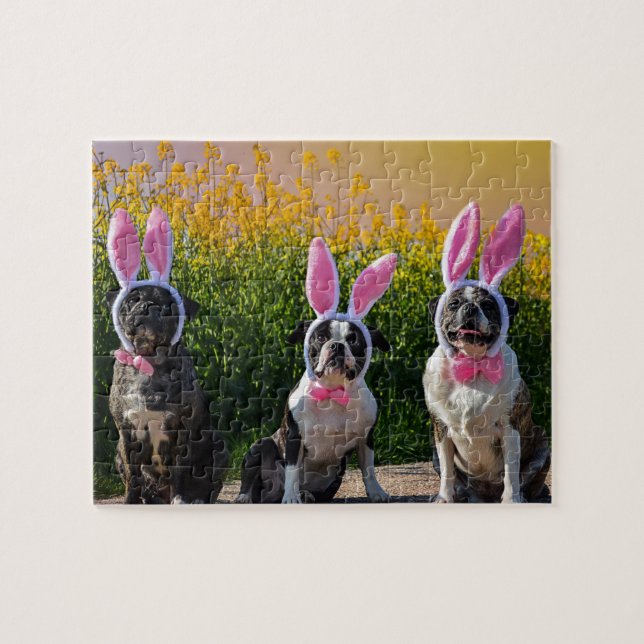 Puzzle Chiens de Pâques en lapin Oreilles Drôle Mignonne  (Horizontal)