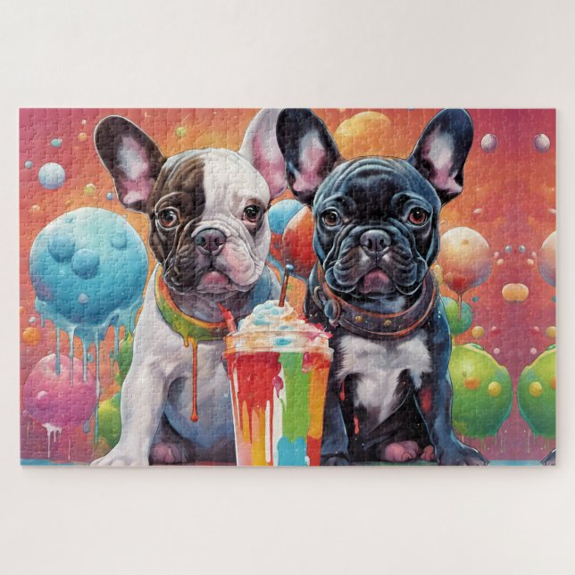 Puzzle Chiens de taureau français, Milkshake (Horizontal)