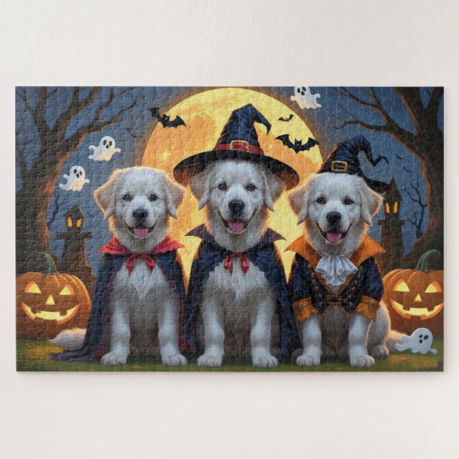 Puzzle Chiens des grandes Pyrénées Citrouille Halloween d (Horizontal)