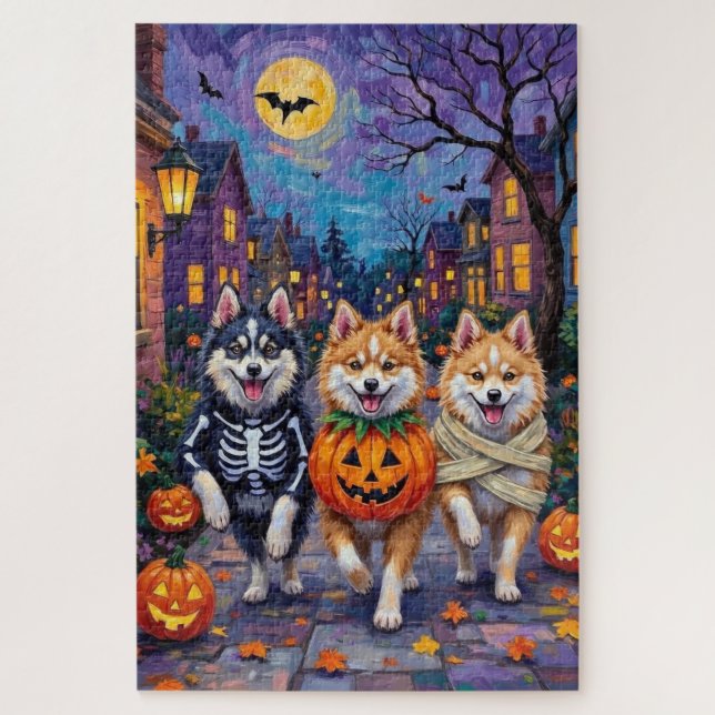 Puzzle Chiens d'Esquimau Américain Trick or Treating Hall (Vertical)