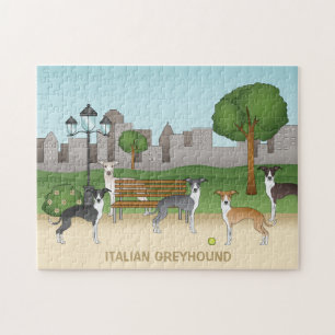 Puzzle Chiens Grisons Italiens Dans Un Parc Dessin Carica
