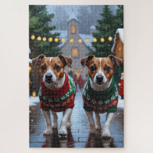 Puzzle Chiens Jack Russell Noël Neige Fêtes