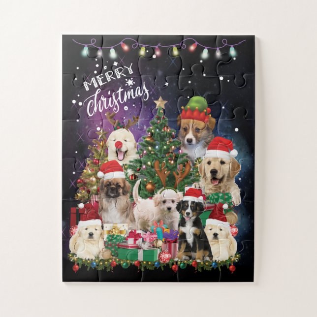 Puzzle Chiens Joyeux Noël Lumière (Vertical)