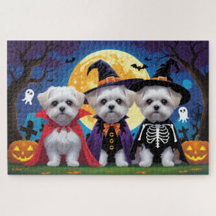 Puzzle Chiens maltais Citrouille Halloween drôle