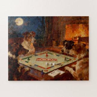 Puzzle Chiens mignons drôles jouant à un jeu de société