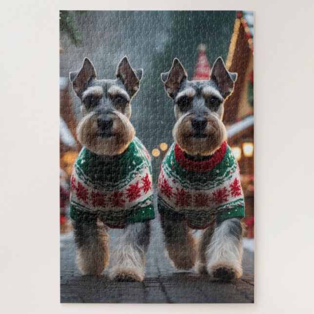 Puzzle Chiens Schnauzer Noël Neige Fêtes  (Vertical)