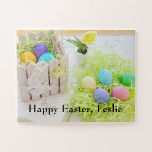 Puzzle Chiffres de lapin et de poussins en panier avec oe
