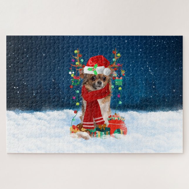 Puzzle Chihuahua chien avec cadeaux de Noël (Horizontal)