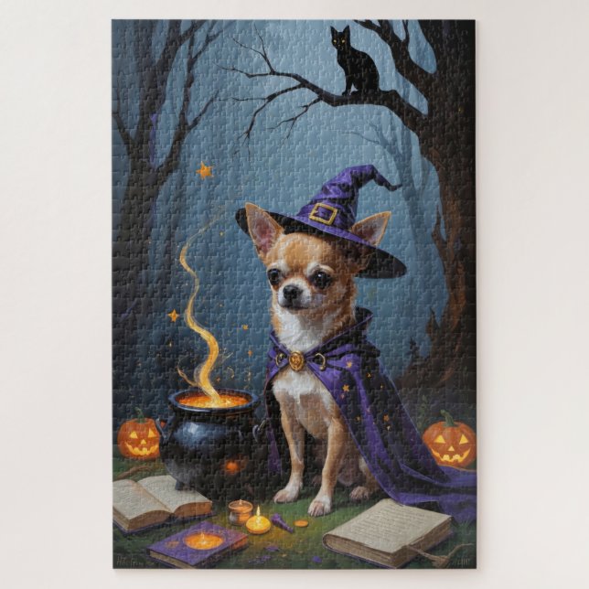 Puzzle Chihuahua Chien Whimsical Halloween Peinture (Vertical)