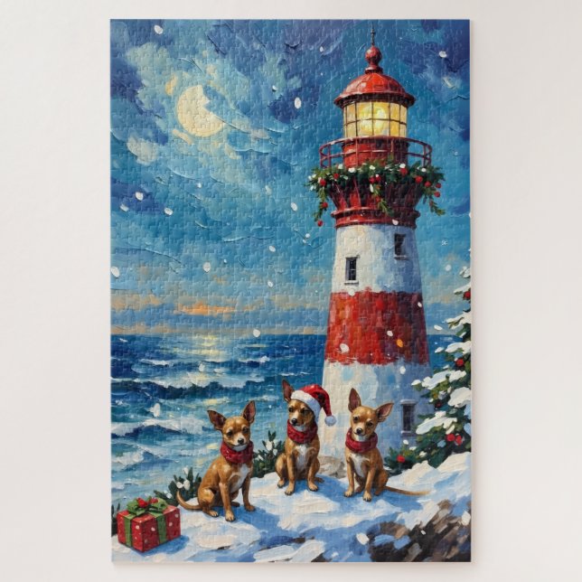 Puzzle Chihuahua Christmas Lighthouse Holiday (Vertical)