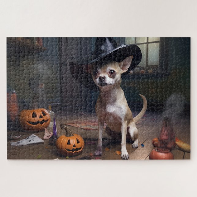 Puzzle Chihuahua Citrouilles Halloween effrayant (Horizontal)