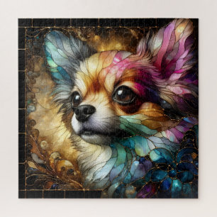 Puzzle Chihuahua en verre tendu vibrant abstrait