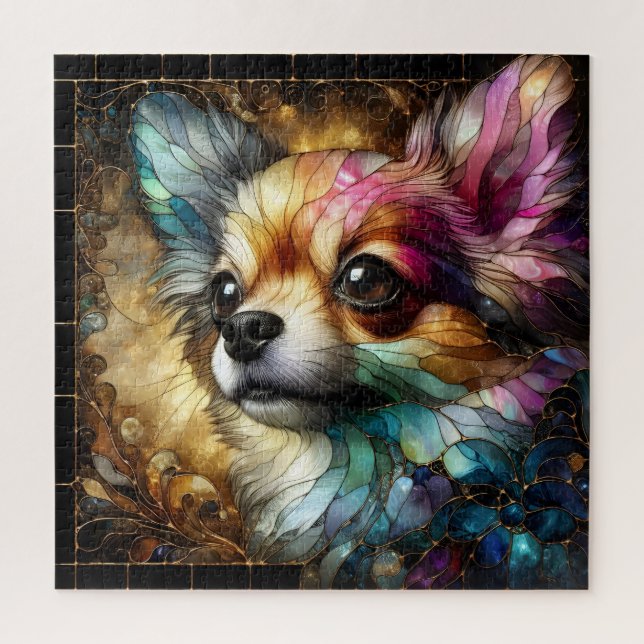 Puzzle Chihuahua en verre tendu vibrant abstrait (Vertical)