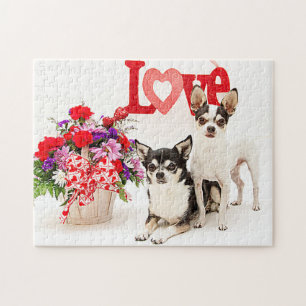 Puzzle Chihuahua's, Fleurs et Amour