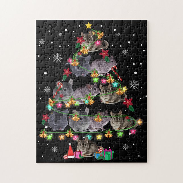 Puzzle Chinchilla sapin de Noël drôles rongeurs amoureux  (Vertical)