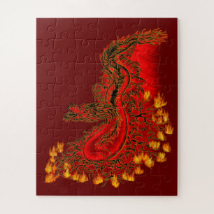 Puzzle Chine Dragon rouge et or design