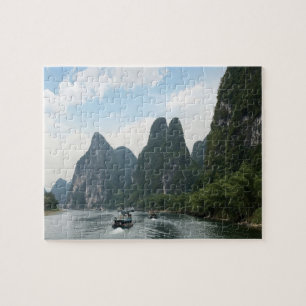 Puzzle Chine, Guilin, Li River, bateaux fluviaux bordent