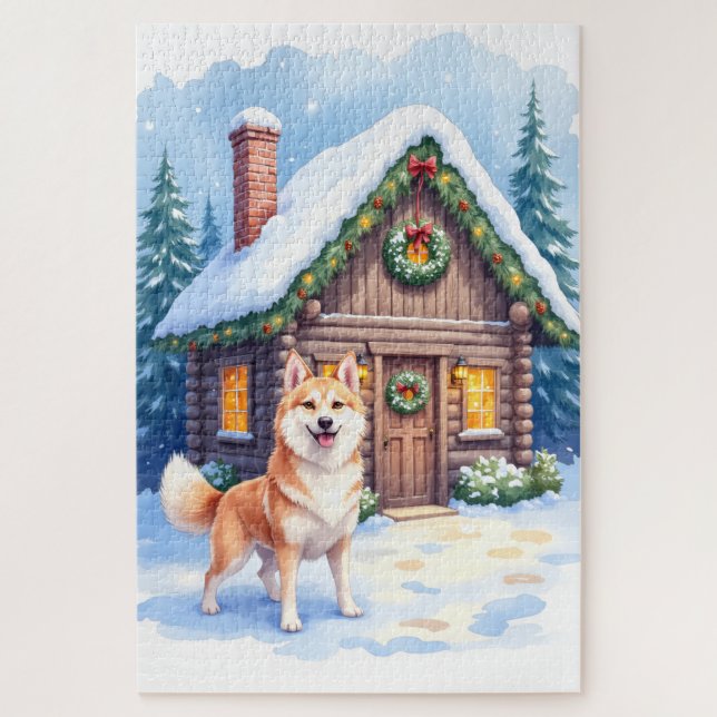 Puzzle Chinook Rustic Log Cabin Christmas Art (Vertical)