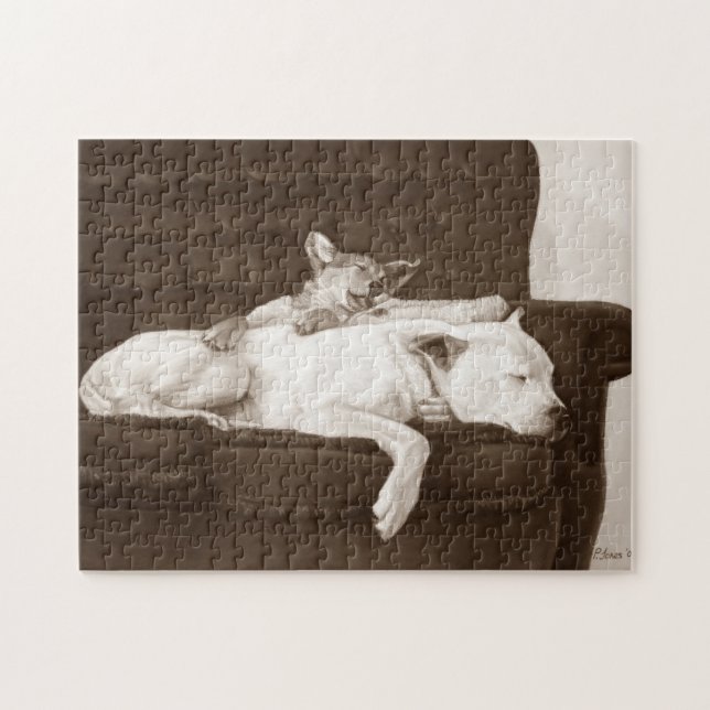 Puzzle chiot bouddin taureau américain blanc (Horizontal)