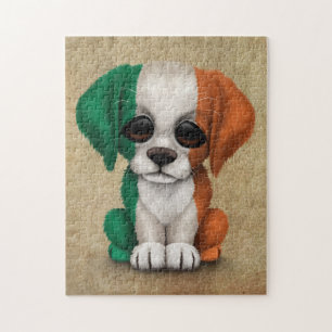Puzzle Chiot irlandais patriotique mignon de drapeau,