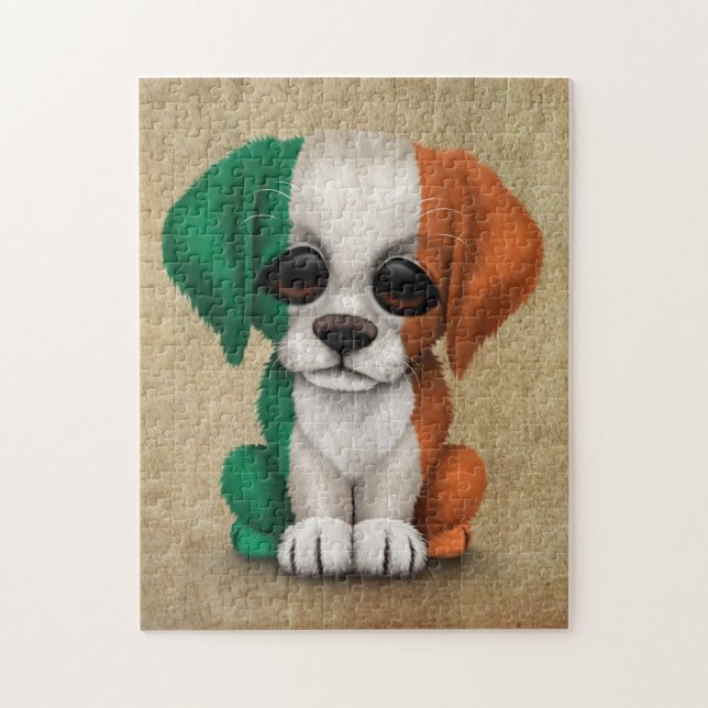 Puzzle Chiot irlandais patriotique mignon de drapeau, (Vertical)