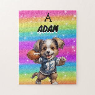 Puzzle Chiot jouant au football avec Rainbows & Name