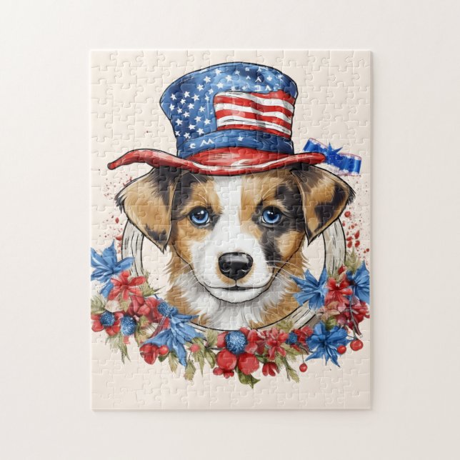 Puzzle Chiot patriotique 4 juillet fête de l'indépendance (Vertical)