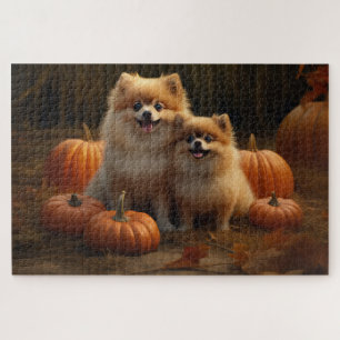 Puzzle Chiots Pomeranian Délice d'Automne Citrouille