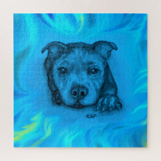 Puzzle Chiots Staffy Bleu