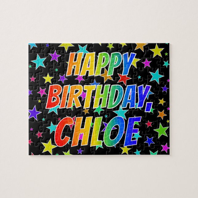 Puzzle "CHLOE" Premier nom, "JOYEUX ANNIVERSAIRE" (Horizontal)