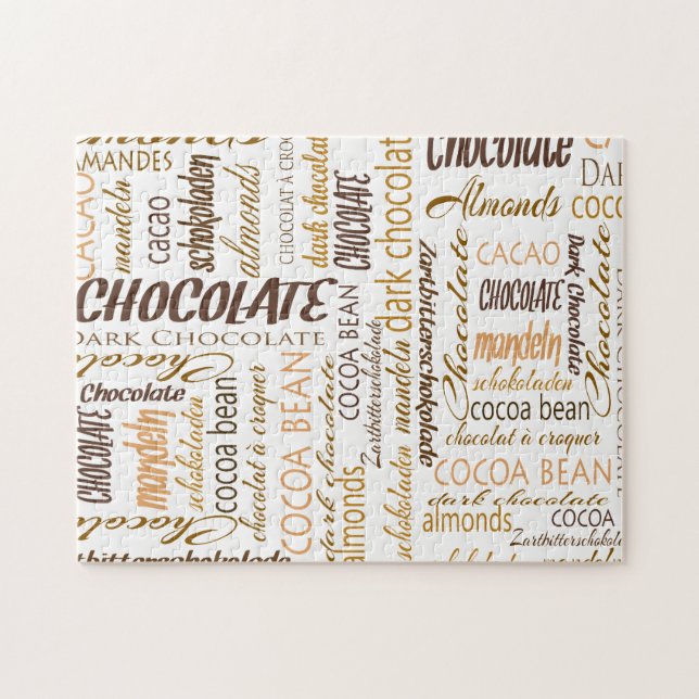 Puzzle Chocolat, amandes et nuage de mot de chocolat fonc (Horizontal)