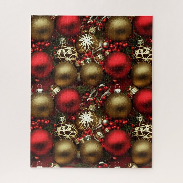 Puzzle Chocolat Brown et ornements de Noël rouge rubis (Vertical)