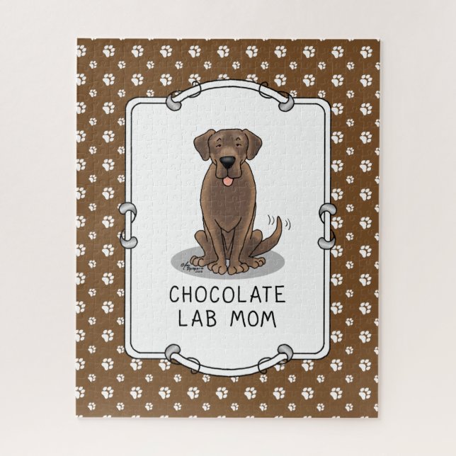 Puzzle Chocolat Lab Maman (Labrador Retriever Mom) mignon (Vertical)
