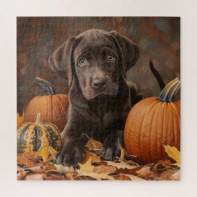 Puzzle Chocolat Labrador Retriever Automne (Vertical)