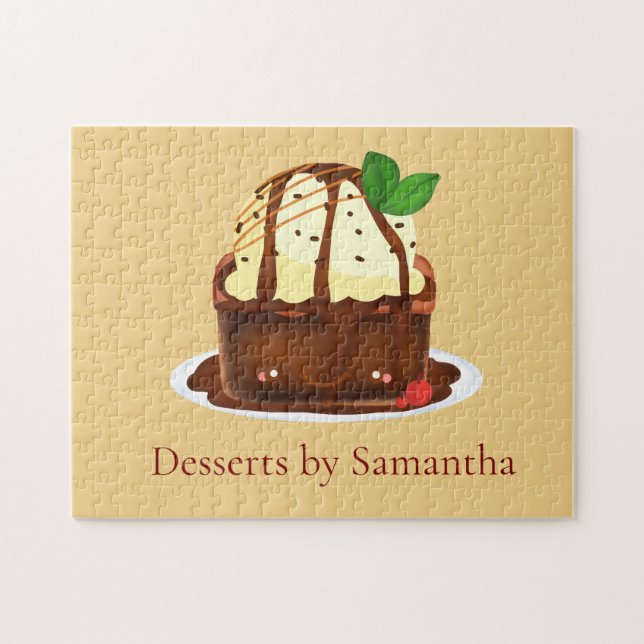 Puzzle Chocolate Brownie With Vanilla Ice Cream (Horizontal)